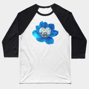 Blue Poppy Skull Love Baseball T-Shirt